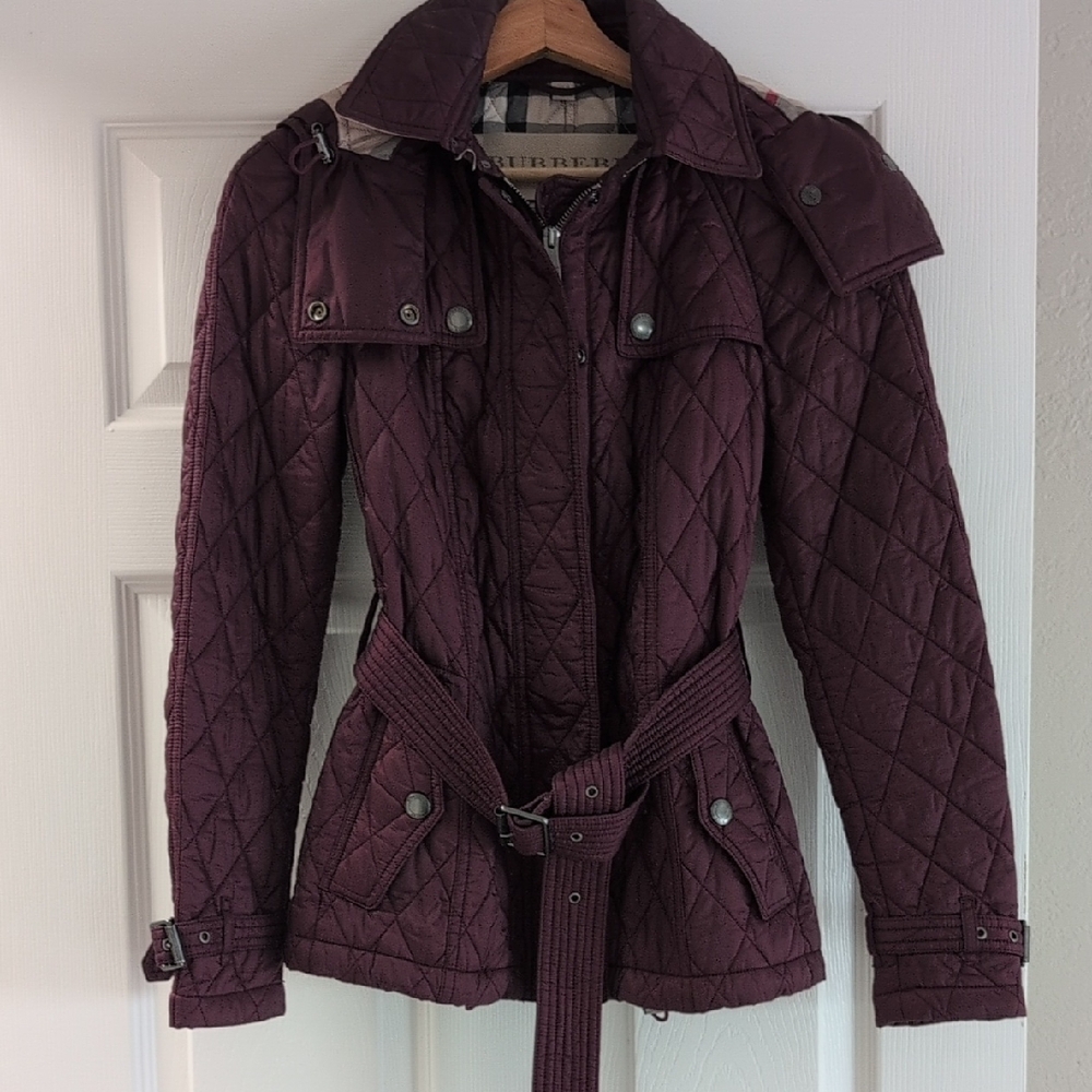 Burberry Quilted Belted Jacket - Plum